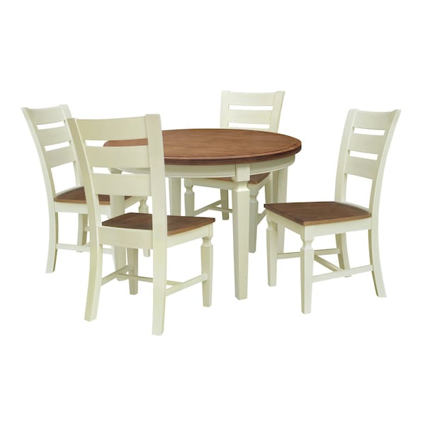 International Concepts Round 44 in Round Top Dining Table with 4 Ladderback Chairs, Hickory/Shell, 44 in W, 44 in L, Wood - K79-144R-C57-4