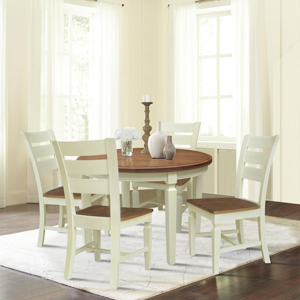 International Concepts Round 44 in Round Top Dining Table with 4 Ladderback Chairs, Hickory/Shell, 44 in W, 44 in L, Wood - K79-144R-C57-4
