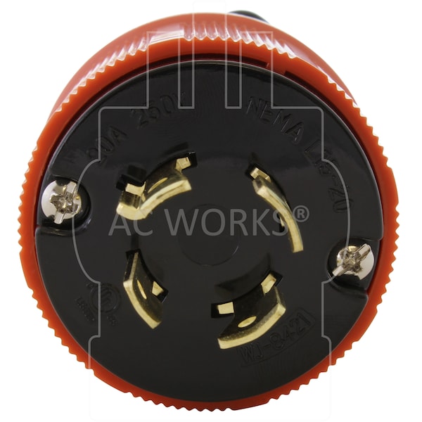 Ac Works NEMA L15-20P 3-Phase 20A 250V 4-Prong Locking Male Plug With UL, C-UL Approval in Orange - ASL1520P