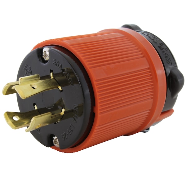 Ac Works NEMA L15-20P 3-Phase 20A 250V 4-Prong Locking Male Plug With UL, C-UL Approval in Orange - ASL1520P