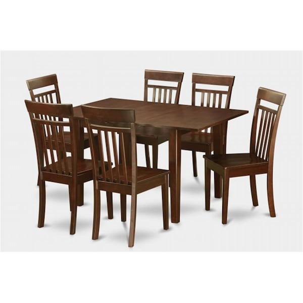 East West Furniture 7 Pc Dining Table 32x60in With 6 Slatted Back Wood Seat Chairs - PSCA7-MAH-W