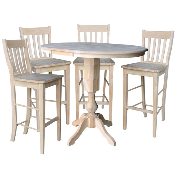 International Concepts 36" Round Extension Dining Table 40.9"H With 4 Cafe Bar height Stools - K-36RXT-11P-S6163-4