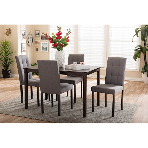 Baxton Studio Andrew Modern 5-Piece Grey Upholstered Grid-tufting Dining Set - 123-5255-6810