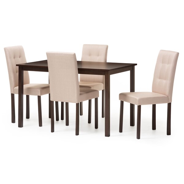 Baxton Studio Andrew Modern 5-Piece Beige Upholstered Grid-tufting Dining Set - 123-5255-6809
