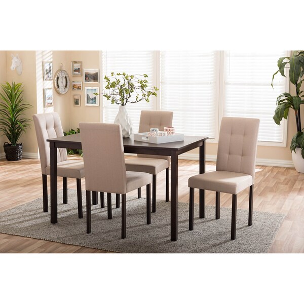 Baxton Studio Andrew Modern 5-Piece Beige Upholstered Grid-tufting Dining Set - 123-5255-6809