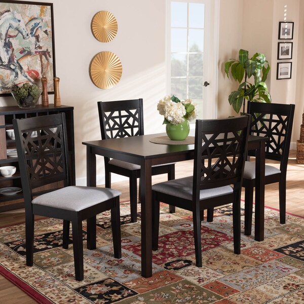 Baxton Studio Jackson Grey Upholstered and Espresso Wood 5-Piece Dining Set - 166-10763-8026