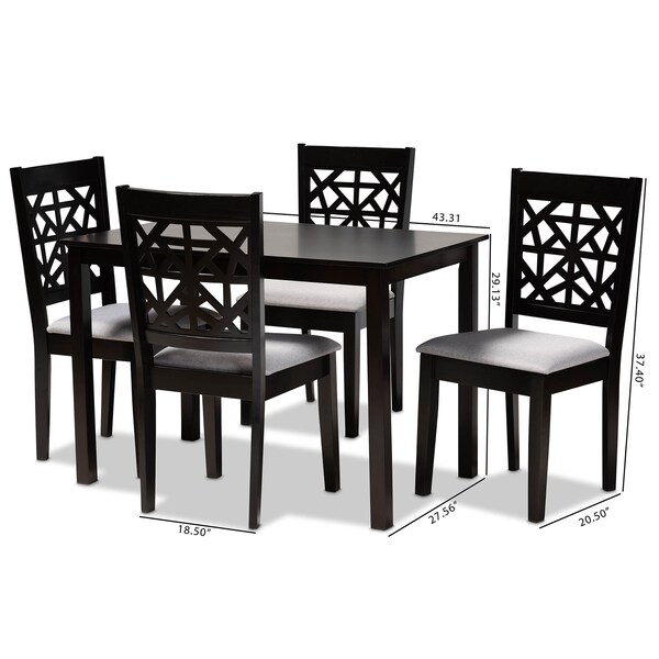 Baxton Studio Jackson Grey Upholstered and Espresso Wood 5-Piece Dining Set - 166-10763-8026