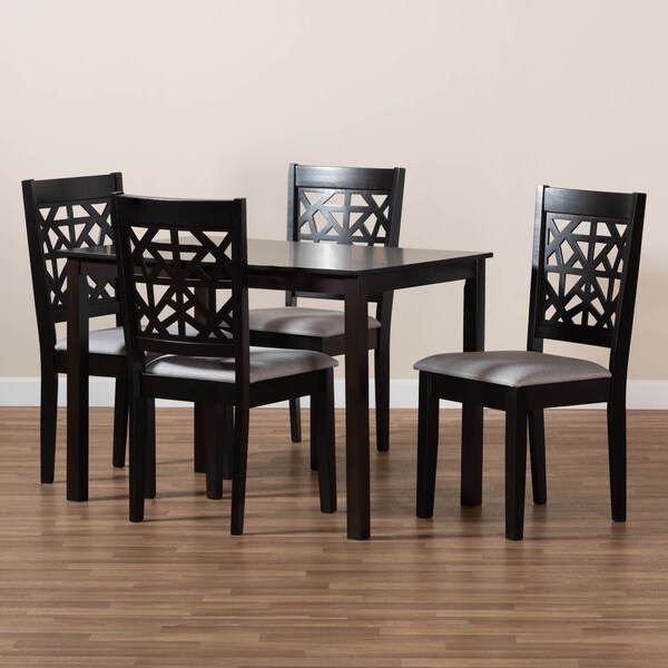Baxton Studio Jackson Grey Upholstered and Espresso Wood 5-Piece Dining Set - 166-10763-8026