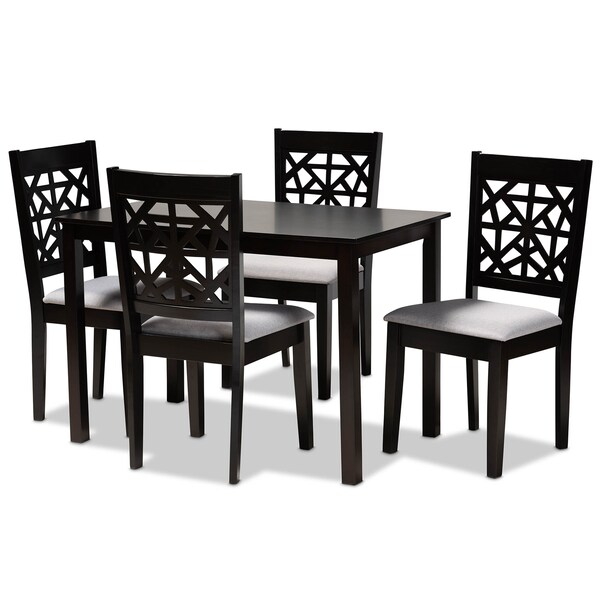 Baxton Studio Jackson Grey Upholstered and Espresso Wood 5-Piece Dining Set - 166-10763-8026