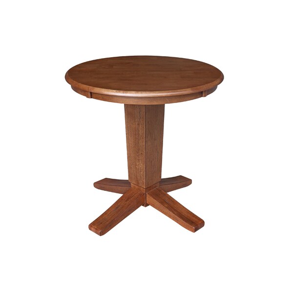 International Concepts 30 in. Solid Wood Round Top Pedestal Dining Table with 2 Chairs in Distressed Oak - K42-30RT-23B-C617-2
