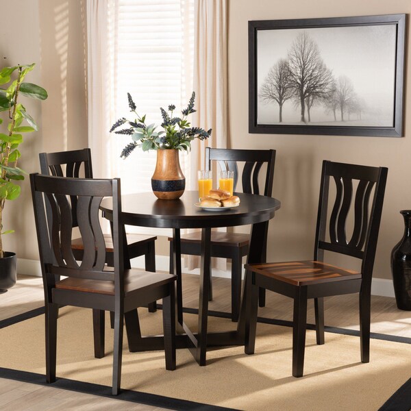Baxton Studio Elodia Modern Two-Tone Dark Brown and Walnut Brown Finished Wood 5-PC Dining Set - 177-11380-10898-ZORO