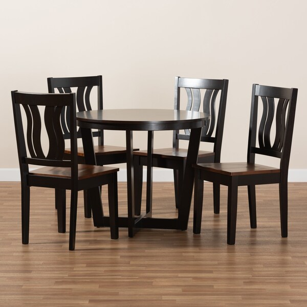 Baxton Studio Elodia Modern Two-Tone Dark Brown and Walnut Brown Finished Wood 5-PC Dining Set - 177-11380-10898-ZORO