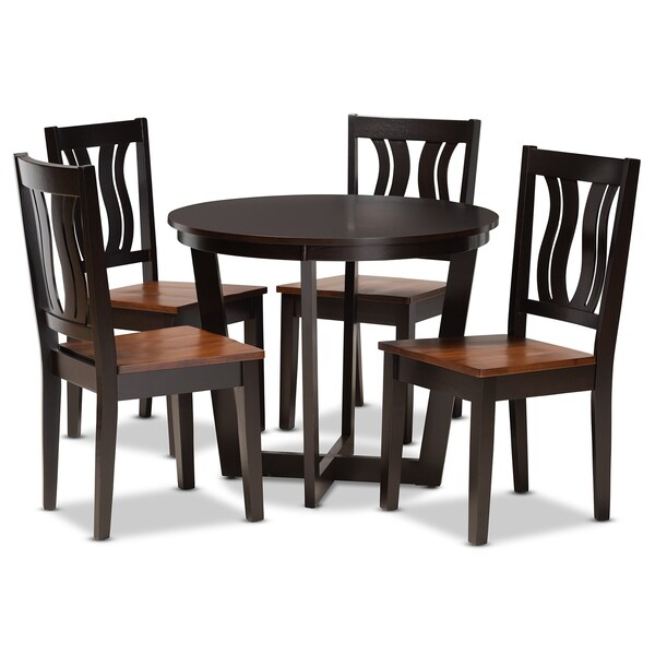 Baxton Studio Elodia Modern Two-Tone Dark Brown and Walnut Brown Finished Wood 5-PC Dining Set - 177-11380-10898-ZORO