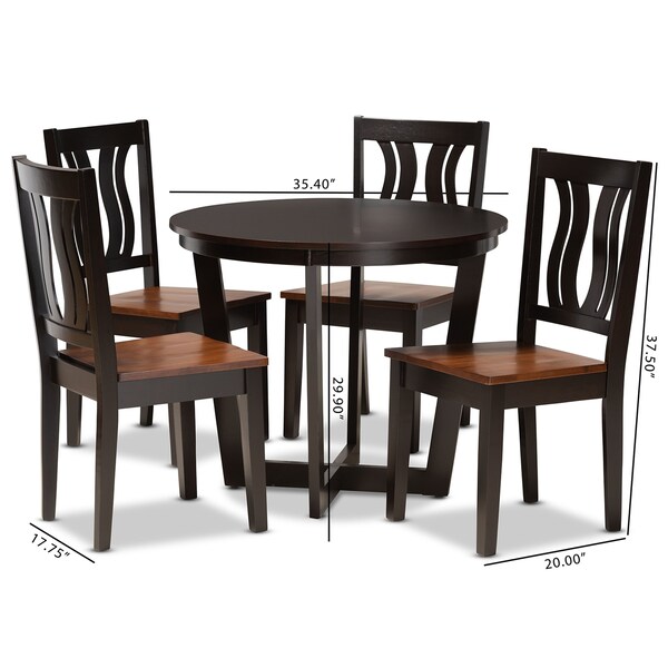 Baxton Studio Elodia Modern Two-Tone Dark Brown and Walnut Brown Finished Wood 5-PC Dining Set - 177-11380-10898-ZORO