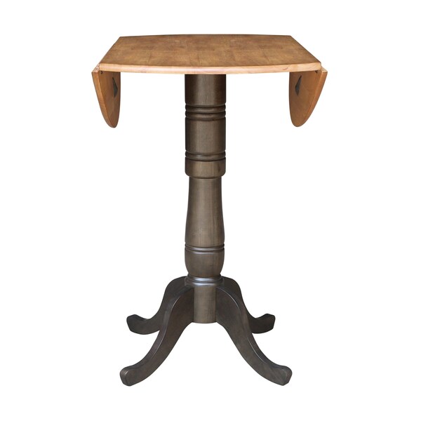 International Concepts Round Round 42 in. Dual Drop Leaf Bar Height Dining Table - Hickory/Washed Coal, 42 in W, 42 in L - K45-42DPT-6B-2