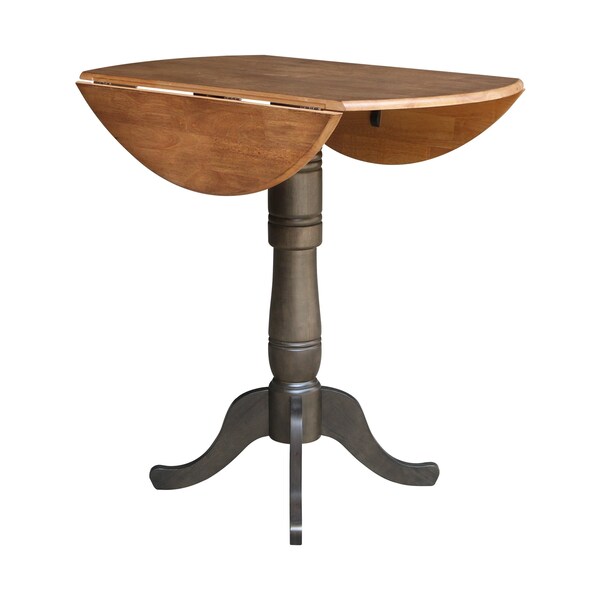 International Concepts Round Round 42 in. Dual Drop Leaf Bar Height Dining Table - Hickory/Washed Coal, 42 in W, 42 in L - K45-42DPT-6B-2