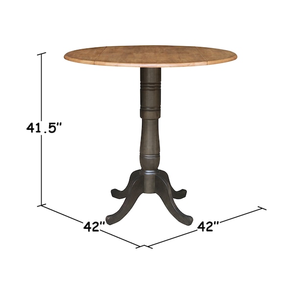 International Concepts Round Round 42 in. Dual Drop Leaf Bar Height Dining Table - Hickory/Washed Coal, 42 in W, 42 in L - K45-42DPT-6B-2