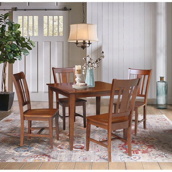 International Concepts 36 in. x 36 in. Dining Table with 4 San Remo SplatBack Chairs - 5 Piece Dining Set - K581-3636-C10-4