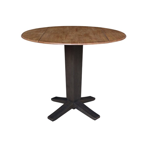International Concepts 42 in. Solid Wood Dual Drop Leaf Dining Table with 4 Counter Height Stools in Hickory/Washed Coal - K45-42DPT-23B-S102-4