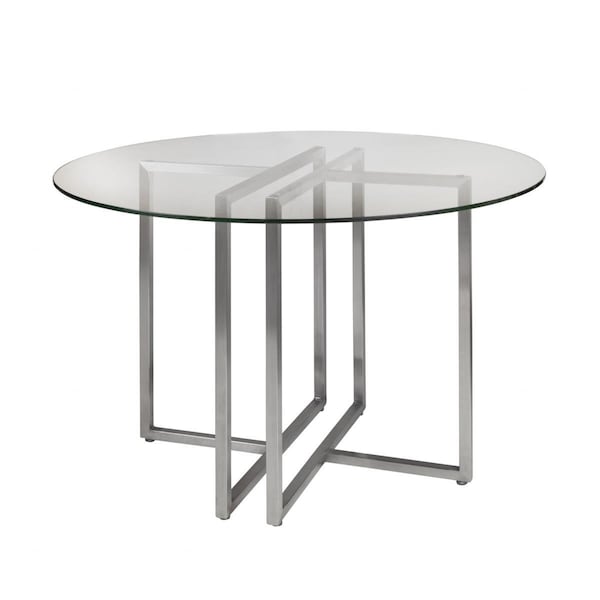 Gfancy Fixtures 42 in. Glass Top Stainless Geo Base Round Dining Table, Clear - GF3101702