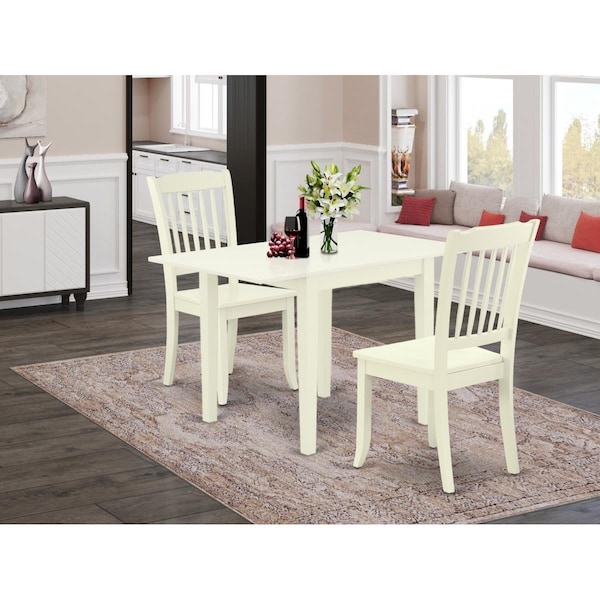 East West Furniture 3 Piece Norden Dining Set - Linen White - NDDA3-LWH-W
