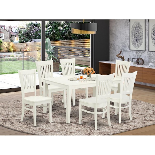 East West Furniture 7 Piece Capri Dining Room Table Set - Linen White - CAVA7-LWH-W