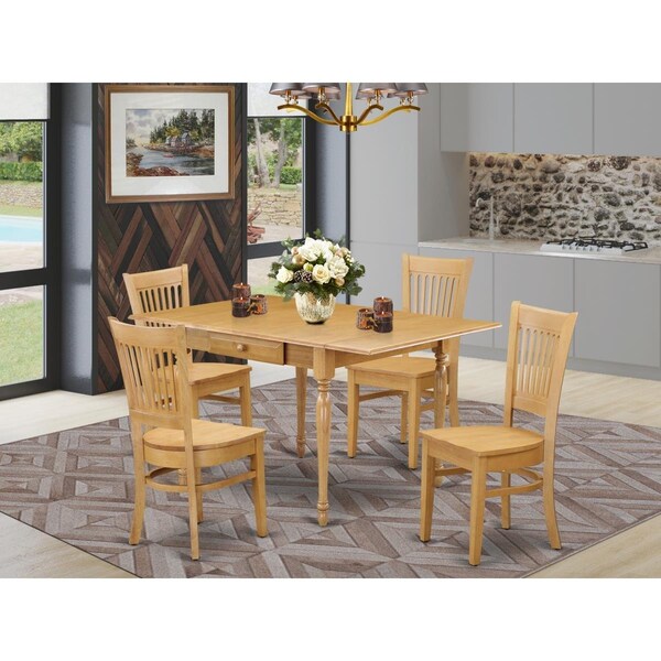 East West Furniture 5 Piece Monza Wooden Dining Table Set - Oak - MZVA5-OAK-W
