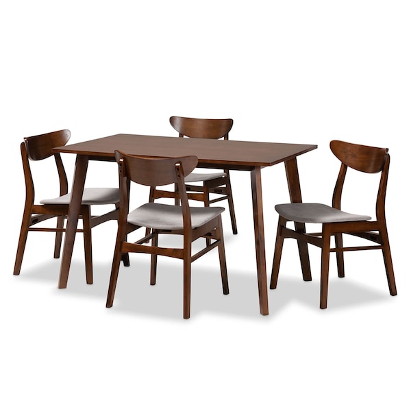 Baxton Studio Orion Light Grey Upholstered and Walnut Wood 5-Piece Dining Set - 167-10810-10807