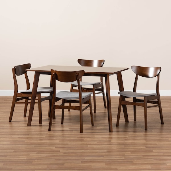 Baxton Studio Orion Light Grey Upholstered and Walnut Wood 5-Piece Dining Set - 167-10810-10807