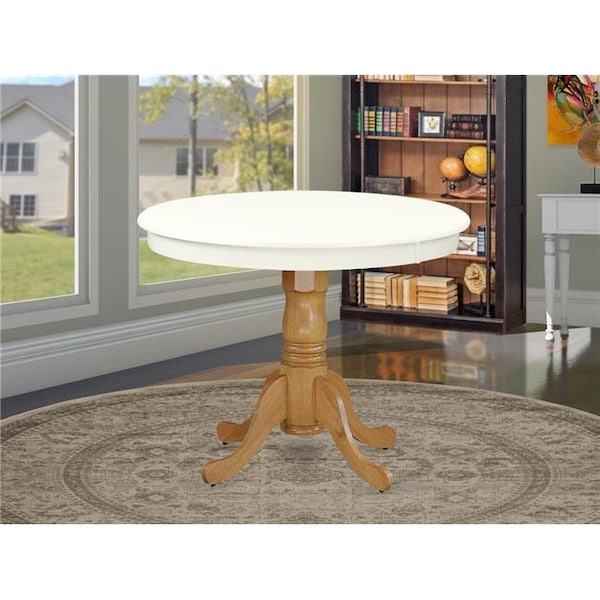 East West Furniture East West Furniture ANT-LOK-TP 36 in. Antique Round Dining Table - Linen White & Oak - ANT-LOK-TP