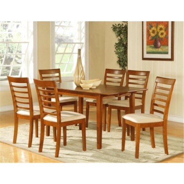 Latestluxury PS7-SBR-W 7PC Picasso Rectangular Table and 6 Wood Seat Chairs - Saddle Brown Finish - LA590063