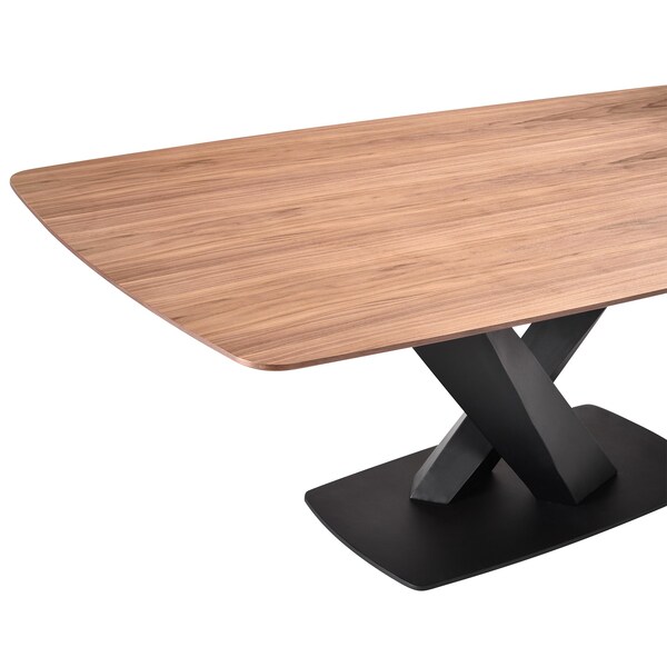 Armen Living Everett Contemporary Dining Table in Matte Black Finish and Walnut Top - LCERDIWABL