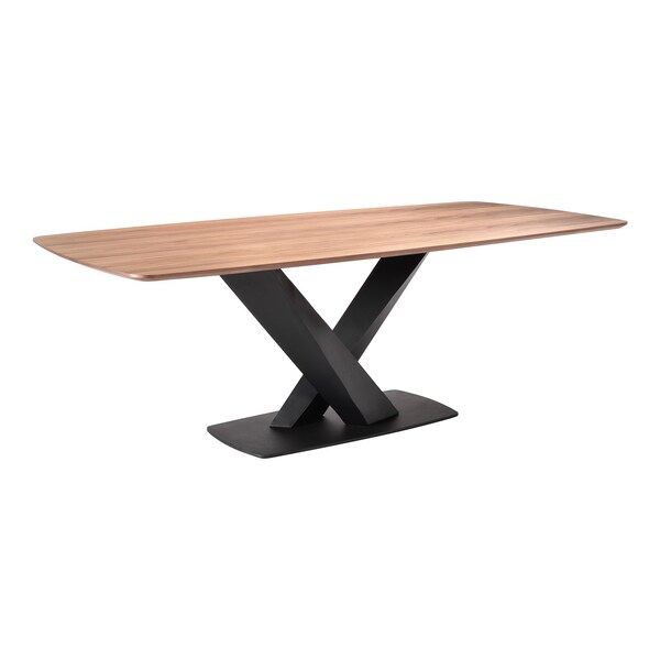 Armen Living Everett Contemporary Dining Table in Matte Black Finish and Walnut Top - LCERDIWABL