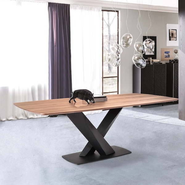 Armen Living Everett Contemporary Dining Table in Matte Black Finish and Walnut Top - LCERDIWABL