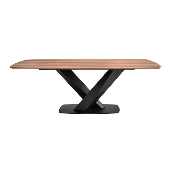 Armen Living Everett Contemporary Dining Table in Matte Black Finish and Walnut Top - LCERDIWABL