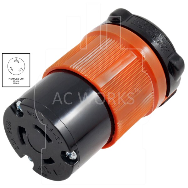 Ac Works NEMA L6-20R 20A 250V 3-Prong Locking Female Connector with UL, C-UL Approval in Orange - ASL620R