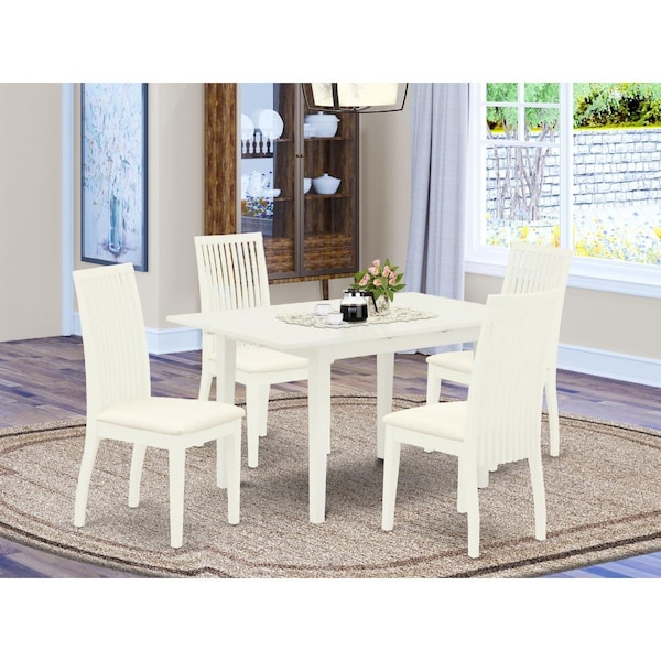 East West Furniture 5 Piece Norfork Rectangular Dining Table Set - Linen White - NOIP5-LWH-C