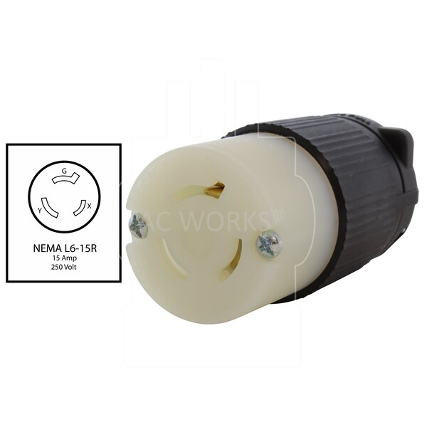 Ac Works NEMA L6-15R 15A 250V 3-Prong Locking Female Connector with UL, C-UL Approval - ASL615R