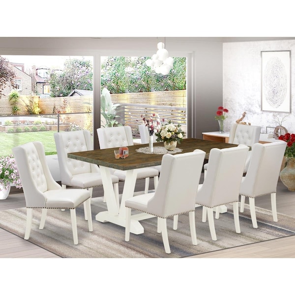 East West Furniture 9 Piece V-Style Kitchen Table Set - Linen White - V077FO244-9