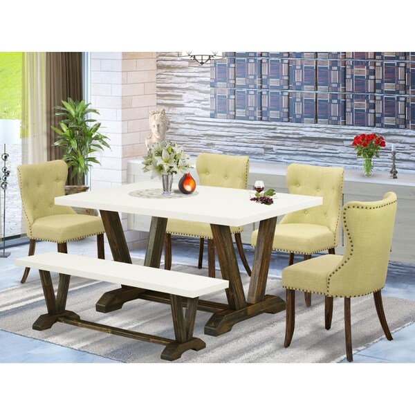 East West Furniture 6 Piece V-Style Kitchen Dining Room Set - Distressed Jacobean - V726SI737-6