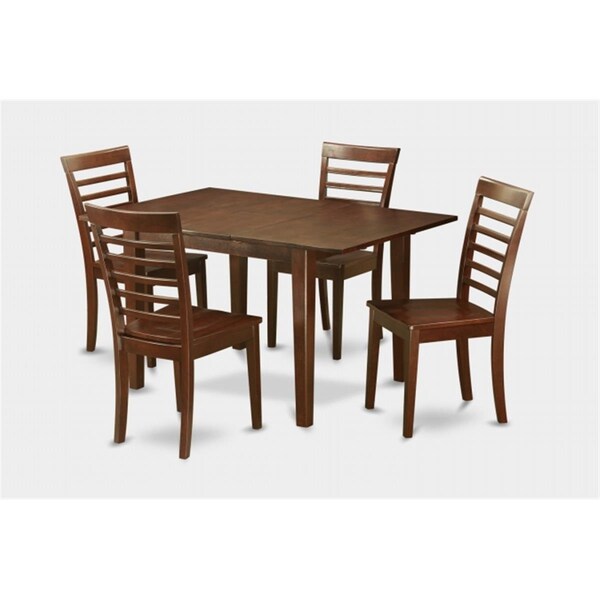 East West Furniture 5 Pc Dining Table 32x60in With 4 Ladder Back Wood Seat Chairs - PSML5-MAH-W
