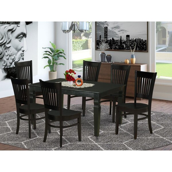 East West Furniture 7 Piece Weston Kitchen Dining Table Set - Black - WEVA7-BLK-W