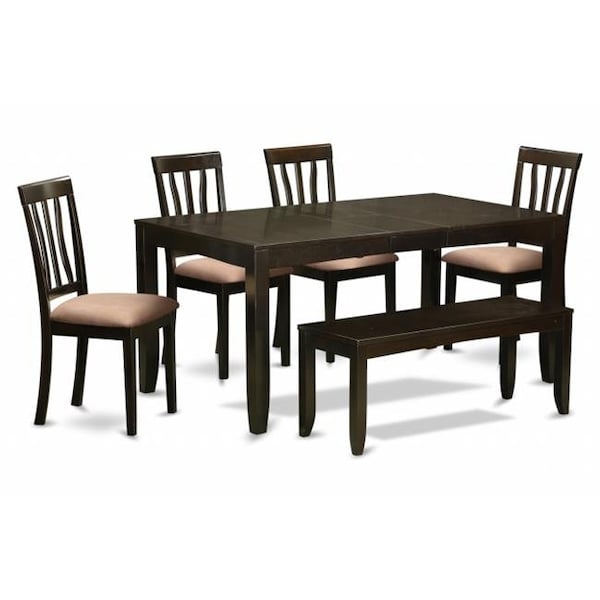 East West Furniture East West Furniture LYAN6-CAP-C 6 Piece Dining Set With Bench-Dining Table With Leaf and 4 Dining Chairs Bench - LYAN6-CAP-C