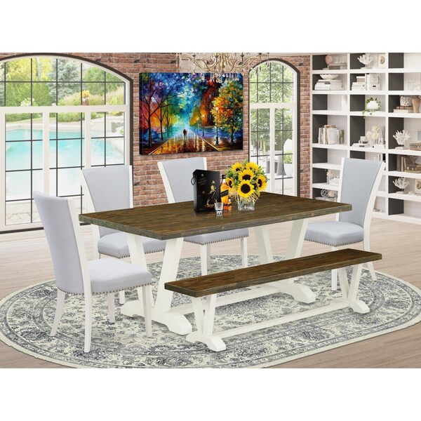 East West Furniture 6 Piece V-Style Kitchen Table Set - Linen White - V077VE005-6