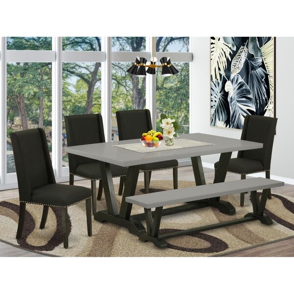 East West Furniture 6 Piece V-Style Dining Table Set - Black - V697FL624-6