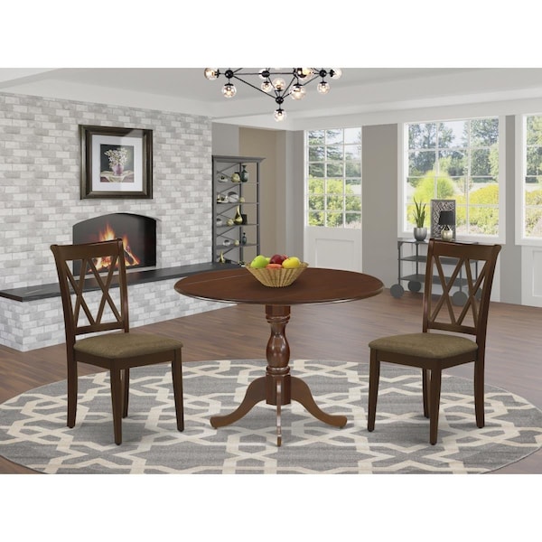 East West Furniture 3 Piece Dublin Dining Room Set - Mahogany - DMCL3-MAH-C