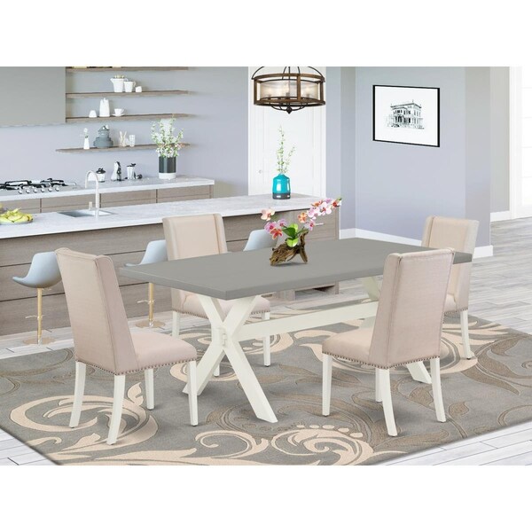 East West Furniture 5 Piece X-Style Modern Dinette Set - Linen White - X097FL201-5