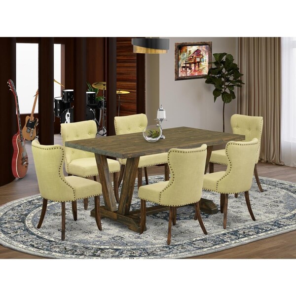 East West Furniture 7 Piece V-Style Kitchen Dining Room Set - Distressed Jacobean - V776SI737-7