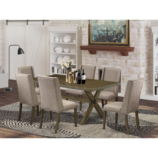 East West Furniture 7 Piece X-Style Small Dining Table Set - Dark Khaki - X777FL716-7