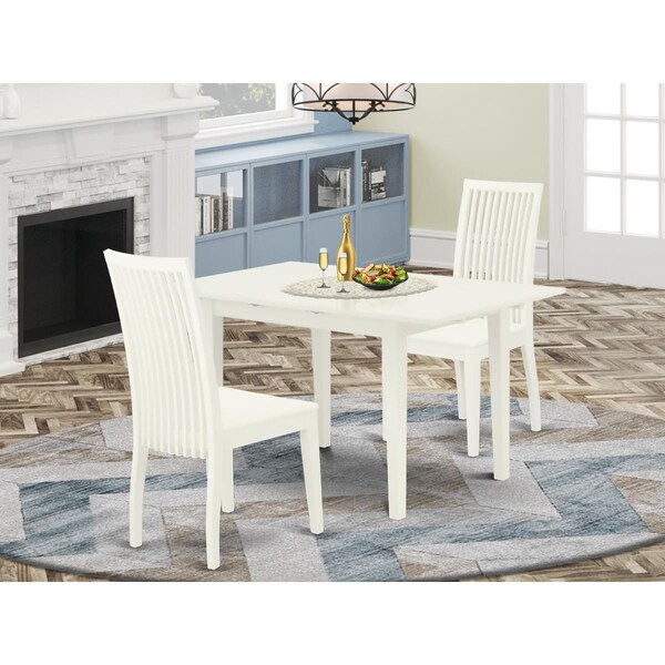 East West Furniture 3 Piece Norfork Dining Set - Linen White - NOIP3-LWH-W